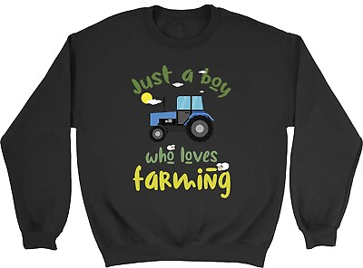 #ad Boy Who Loves Farming Sweatshirt Mens Womens Farm Farmer Tractor Gift Jumper