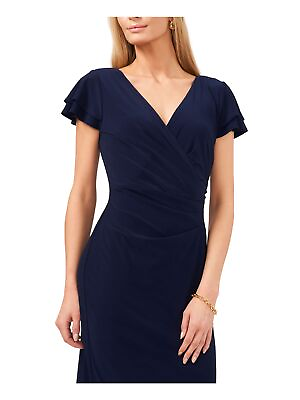 #ad MSK Womens Navy Jersey Pullover Flutter Sleeve Above The Knee Sheath Dress M