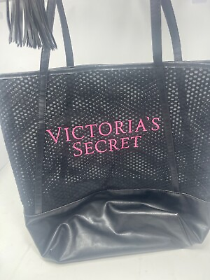#ad Victoria Secret Pink amp; Black Large Bag Tote Bag Stitched LOGO pre owned❄️H6