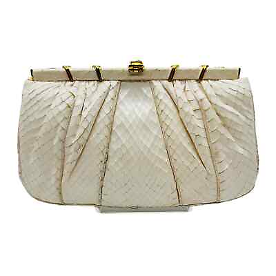 #ad Judith Leiber Karung Cream Karung Evening Bag Clutch Pleated Cab Stone Art Deco
