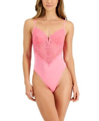 #ad INC INTERNATIONAL CONCEPTS Women#x27;s Mesh and Lace Bodysuit Pink Size M
