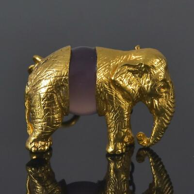 #ad Gold Vermeil Sterling Elephant Design Necklace Purple Chalcedony Gemstone 21.57g