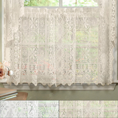 #ad Hopewell Heavy Floral Lace Kitchen Window Curtain 36 x 58 Tier