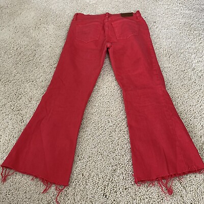 #ad Madewell Jeans Womens Sz 27 Flea Market Flare Soft Red Denim Stretch Raw Hem
