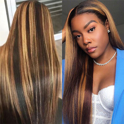 #ad Highlight Wig Brazilian Straight Human Hair Full Wigs Ombre Brown Honey Blonde