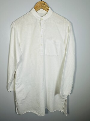 #ad Vintage Indian Cotton Shirt Tunic Size Large White Long Kurta
