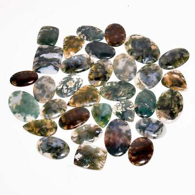 #ad Natural Moss Agate Cabochon Lots. Assorted Gemstone Cabochon Lot Loose Gemstone
