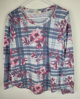 #ad Madison amp; Berkeley Womens Floral Top Shirt Sz M Gray Pink Long Sleeves
