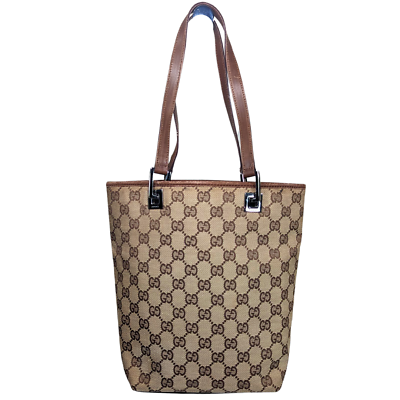 #ad Gucci GG Canvas Brown Leather Bucket Tote Shoulder Bag 31244 002058