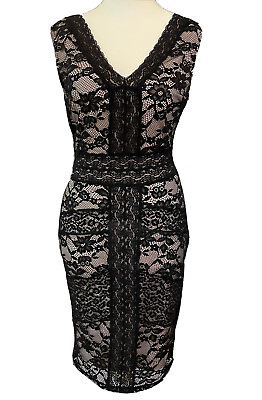 #ad OASIS S 10 Vgc Black Lace Sleeveless Bodycon Party Cocktail Dress LBD