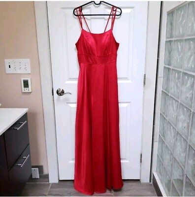 #ad My Michelle Red Satin Sleeveless Long Formal Prom Evening Gown Juniors Size 9