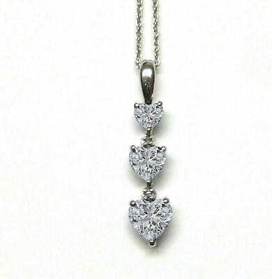 #ad 0.50 Ct 3 Stone Round Cut Diamond Heart Shape Pendant 14K White Gold Finish
