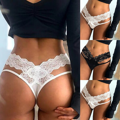 #ad Women#x27;s Sexy Tong G String Knickers Ladies Lace Sheer Bowknot Underwear Panties