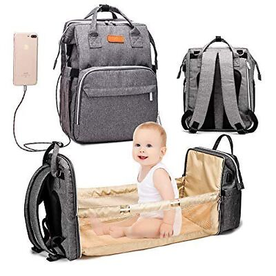 #ad Portable 3 in 1 Travel Baby Crib Bed Diaper Bag Diaper Backpack USB Charge Port