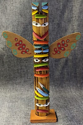 #ad Vintage Indian Native American Made Totem Pole Hand Painted Carved Wood 8quot;
