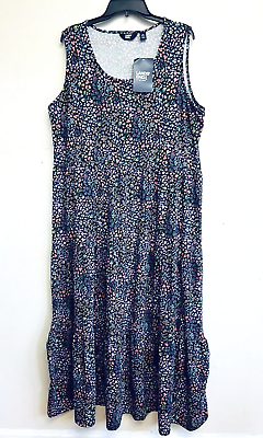 #ad Lands#x27; End Sleeveless Tiered Soft Maxi Dress Size 2X Long Floral Tencel NWT