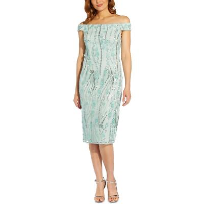 #ad Adrianna Papell Womens Blue Sequined Cocktail and Party Dress 4 BHFO 4907