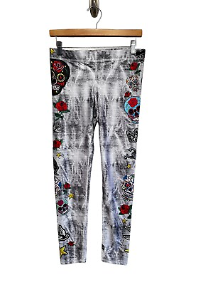 #ad Zara Terez Mexican Sugar Skull Day Of The Dead Athletic Leggings 7 8 Ankle NWT L