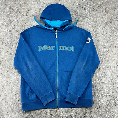 #ad Marmot Sweater Mens Large Blue Full Zip Logo Embroidered Fleece Hoodie
