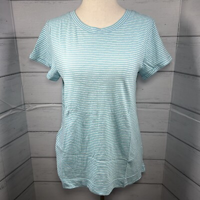 #ad NWT Women#x27;s Loft Striped New Crew Tee T Shirt Mod Blue Short Sleeve Size Small