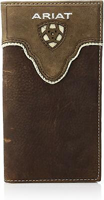 #ad Ariat Mens Distressed Leather Rodeo Western Wallet Checkbook Cover Brown