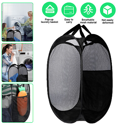 #ad Foldable Hamper Clothes Laundry Basket Portable Sorter Mesh Wash Bag Organizer