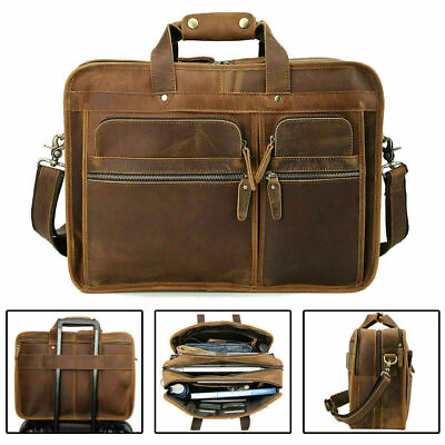 100% Genuine Leather Men#x27;s Handbag 17quot; Crossbody Shoulder Bag Business Messenger $293.02