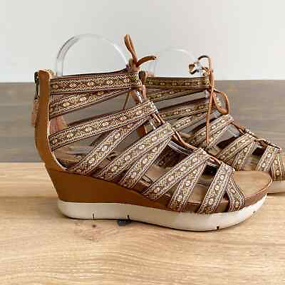 #ad OTBT Tan Way Out Wedge Lace Up Ghillie Tie Sandals Women#x27;s Size 7M