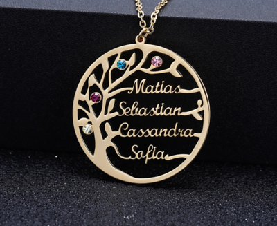 #ad Custom Name Family Tree Necklace With Birthstones Personalized Pendant Love Gift