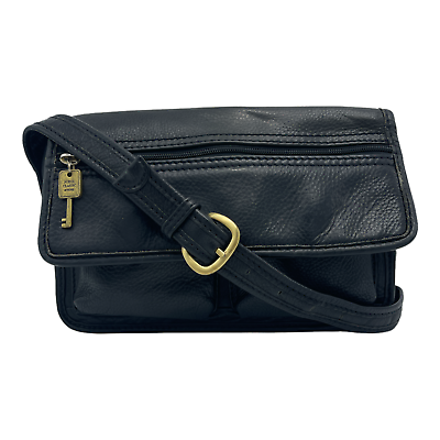 #ad Vintage Fossil Shoulder Bag 75082 Classic Black Leather