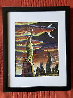 #ad Original Work Statue Of Liberty in Pastel and ink Style . Signed By Charles