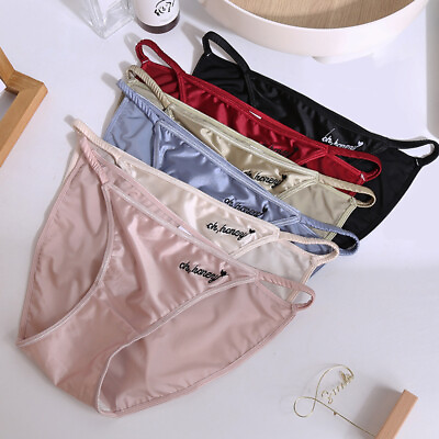 #ad 1 6 Pack Lot Womens Sexy String Satin Bikini Panties Silky Brief Underwear Panty