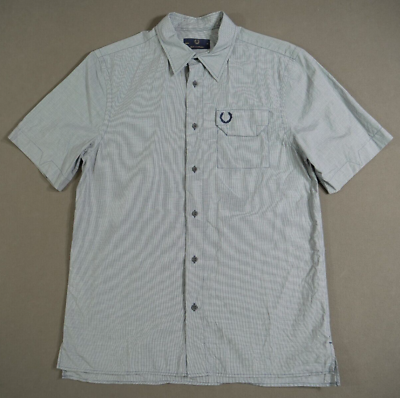 Fred Perry Shirt Mens Medium 38 Gray Checks Button Up Short Sleeve Cotton Logo $26.99