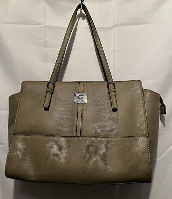 #ad G by Guess Faux Satchel Handbag Faux Leather Tote Bag Purse Medium Logo Green