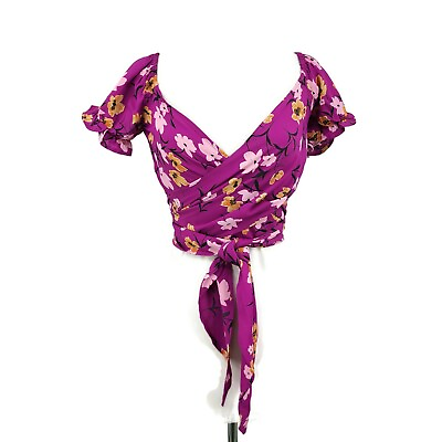 #ad New Flynn Skye Annabelle Wrap Top Womens XS Berry Kiss Magenta Floral Rayon