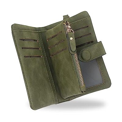 #ad Wristlet Wallets for Women Leather Bifold RFID Wallet with Small Olive green