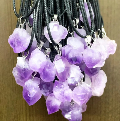 #ad Bulk Lot 24pcs Natural Amethyst Pendant Necklace Women Raw Purple Crystal Charms