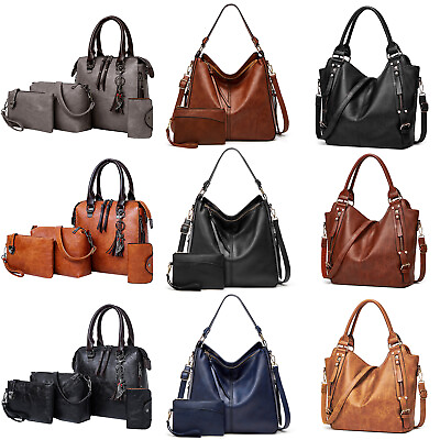 Large Women Tote Handbag Shoulder Messanger Bag Faux Leather Waterproof 2 4pcs