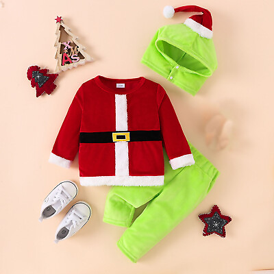 #ad Toddler Boys Girls Christmas Santa Fleece Warm Outwear Cosplay Top Pants Hat