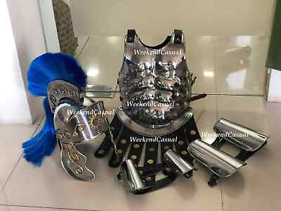 #ad Medieval Roman Silver Muscle Armor Cuirass Set with Leg amp; Arm Guard