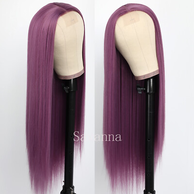 #ad Women Long Straight Synthetic Wig Purple Hair Heat Resistant Cosplay Party Wigs