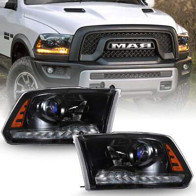 #ad For 2013 2018 Dodge Ram 1500 2500 3500 Projector Headlights Black LED DRL Signal