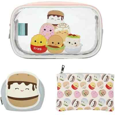 #ad Squishmallows Food Squad Travel Cosmetic Bag Set of 3. NWT.