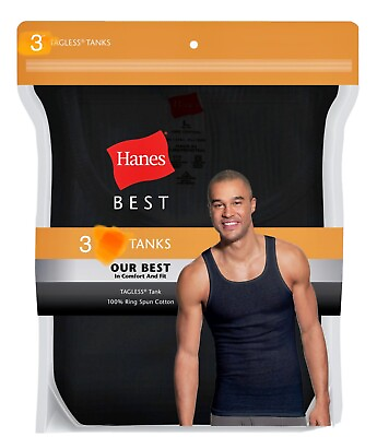 #ad Hanes Best Men 100% Cotton Tank Top 3Pack Comfort Size Medium Black