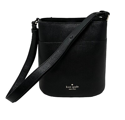 #ad #ad Kate Spade Leila Small Bucket Crossbody Bag Black Pebbled Leather KE489 $359