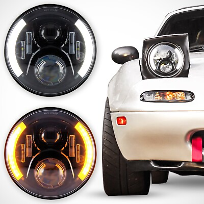 #ad NA MIATA Headlights Pair Mazda MX 5 MX5 LED 7quot; Plug N#x27; Play Half Halo NEW