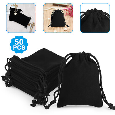 #ad 50Pcs Velvet Drawstring Velour Pouch Jewelry Ring Wedding Party Favor Gift Bags