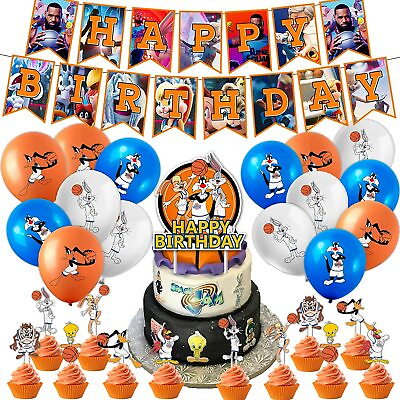 #ad Space Jam Birthday Party Supplies Decorations Banner Balloons Cupcake Toppers