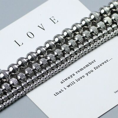 #ad 50pcs 200pcs Stainless Steel Stripe Beads 3 4 6 8mm Charm Ball Loose Bead Jewelr