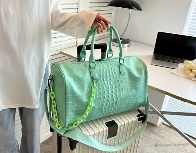 #ad Green Crocodile Chain Shoulder Bag Women Travel Crocodile Handbag P U Carry On